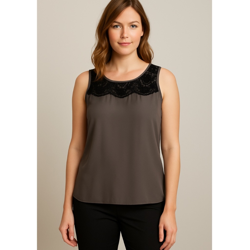 Ann Taylor LOFT Gray Lace Trim Cami Blouse Size Medium